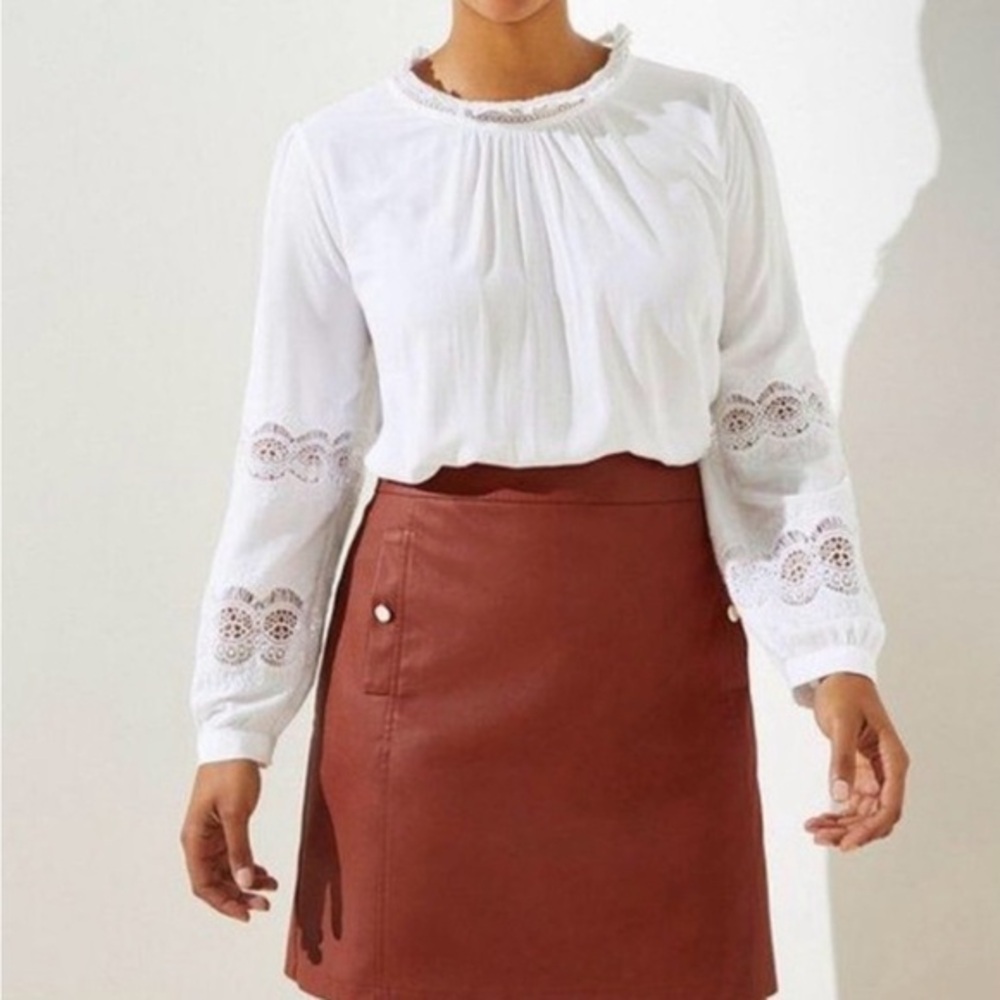 Loft Faux Leather Brown Rust Mini Skirt Women 12 Lined Pockets Office Career - Picture 1 of 9